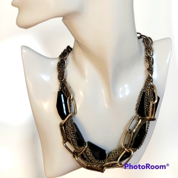 VTG 1990s Chunky Grunge Black Beaded Chain Necklace - Picture 1 of 7